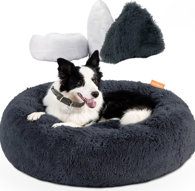 Premium angstlösendes Donut Hundebett, superweich. Ideal für entspannte Ruhezeiten und Tiefschlaf.
