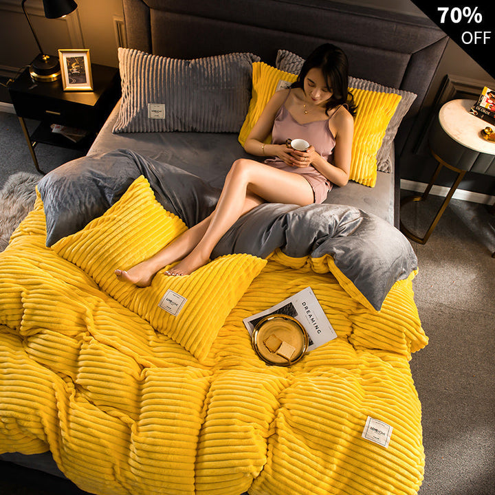 Modernes Schlafzimmer-Textil: flauschiges Fleece-Bettdecken-Set mit Kissen für stilvolle & komfortable Heimtextilien.
