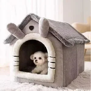 Kuscheliges graues Hundebett für Indoor, weiche Haustierhütte bietet Hunden & Katzen warmen Komfort. Pflegeleicht.