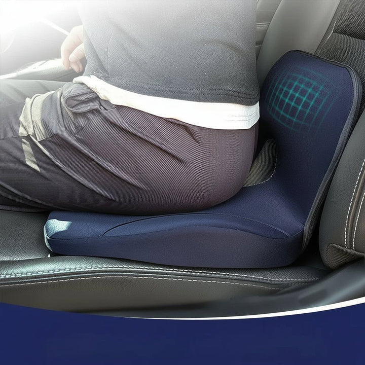 Ergonomisches L-förmiges Hüftstützkissen aus Memory-Schaum für optimalen Sitzkomfort im Auto oder Büro.