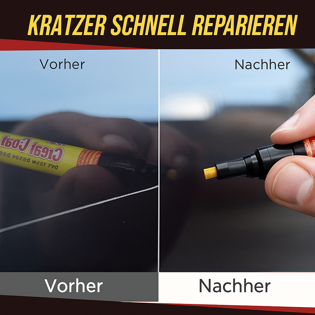 Auto Lackstift wird auf Kratzer aufgetragen. Schnelle Autolack-Reparatur & Schutz vor weiteren Schäden.