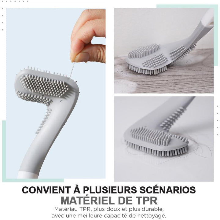 Ergonomische WC-Bürste, langstielig, mit flexiblen TPR-Borsten für hygienische und gründliche Badreinigung.