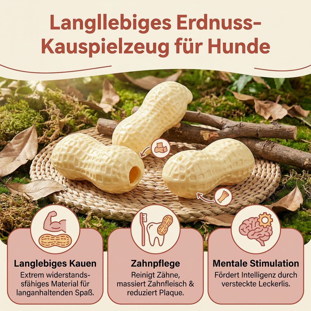Robustes Erdnuss Hunde-Kauspielzeug aus strapazierfähigem Material, perfekt für starke Beißer und Zahngesundheit.