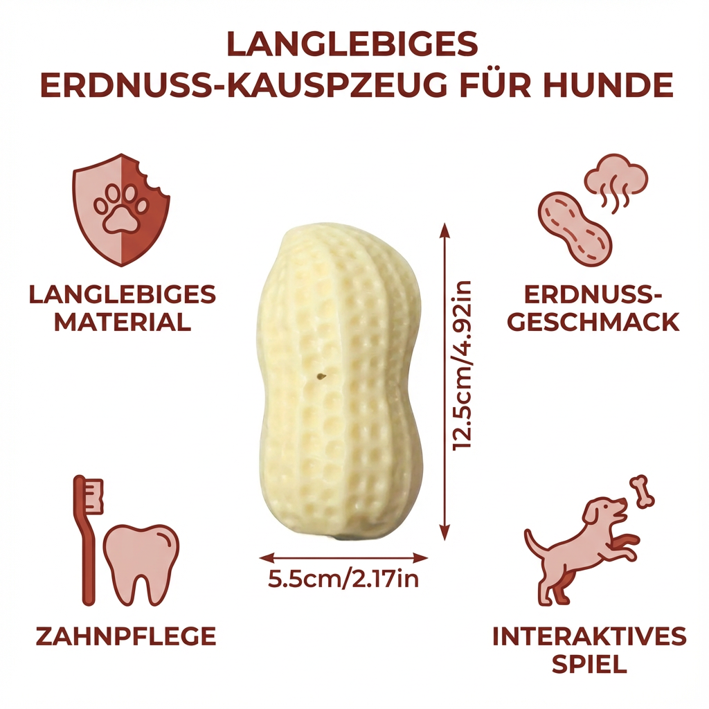 Extrem langlebiges Erdnuss-Hundespielzeug für intensive Kauer. Robustes Kauartikel zur Zahnpflege & Beschäftigung.
