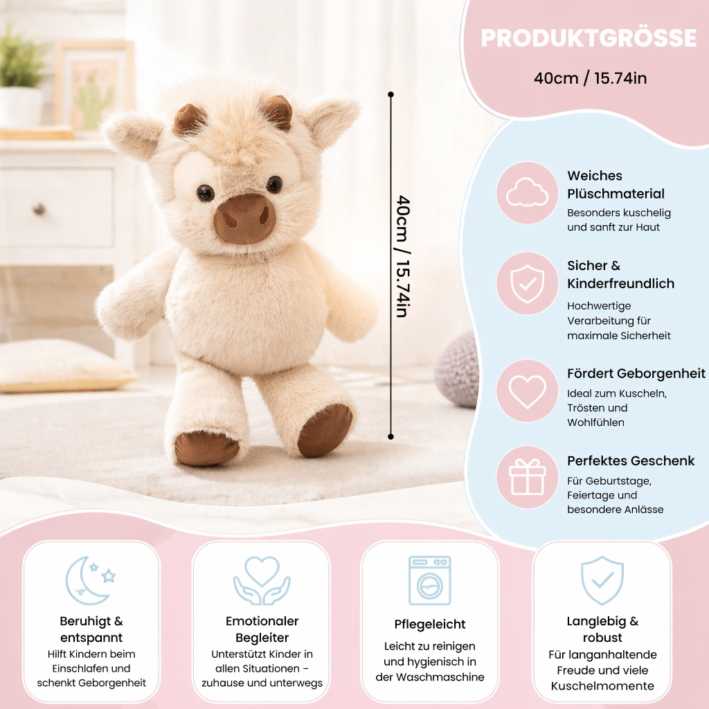 Lernspielzeug: Laufendes Kälbchen Plüschtier. Weiches Kuscheltier fördert Spiel & Beruhigung bei Kindern.