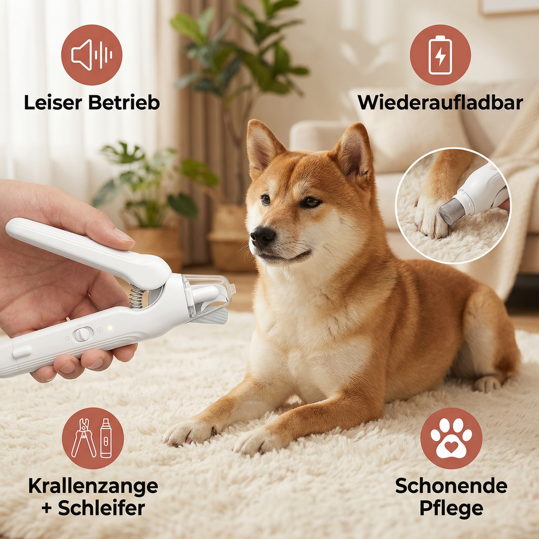 Effizienter Krallenschleifer für Hunde: leise, sicher & wiederaufladbar für entspannte Haustierpflege zu Hause.