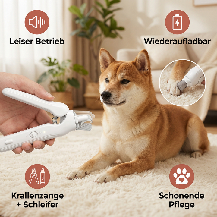 Effizienter Krallenschleifer für Hunde: leise, sicher & wiederaufladbar für entspannte Haustierpflege zu Hause.