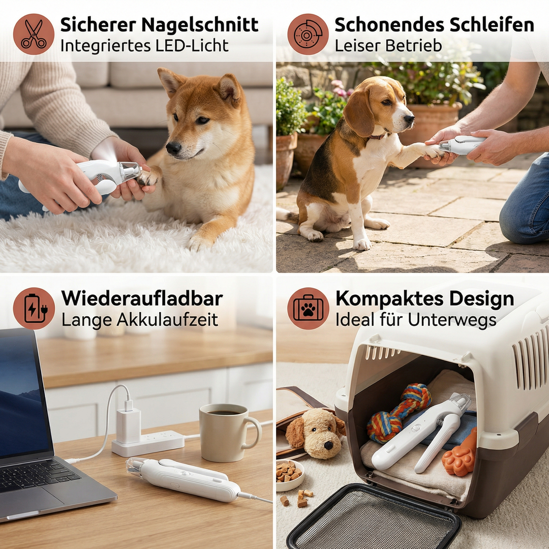 Sanftes 2-in-1 Hundekrallenschleifgerät & -knipser für präzise, stressfreie Krallenpflege und Tierbedarf.