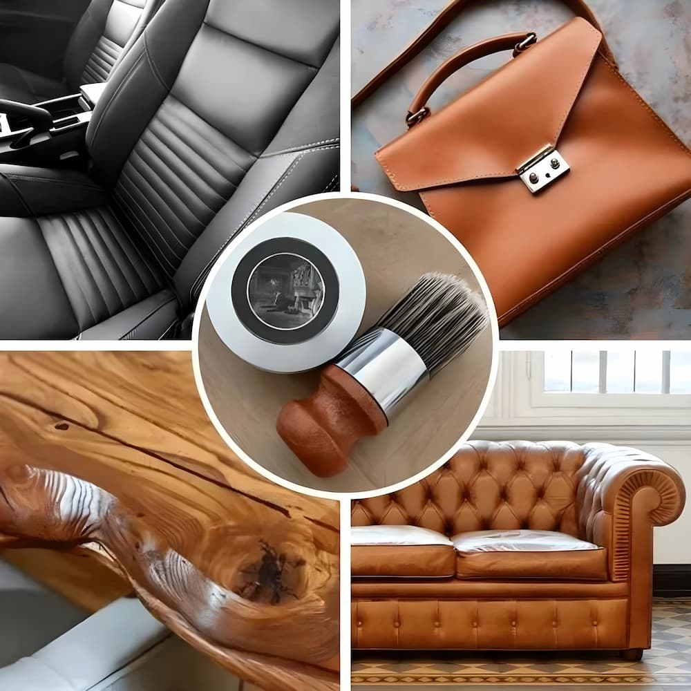 Anwendung von LeatherGlow Lederbalsam auf einem Ledersofa. Sorgt für Glanzpflege, Schutz & Auffrischung von Glattleder.