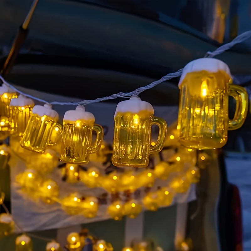 LED Bierkrug Lichterkette Set, ideal für Oktoberfest & Gartenpartys. Stimmungslicht für festliche Dekoration.