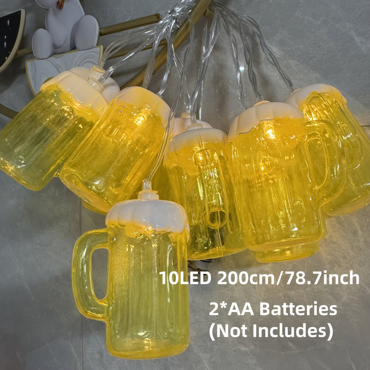 Batteriebetriebene LED Bierkrug Lichterkette, perfekt als festliche Beleuchtung für Drinnen & Draußen.