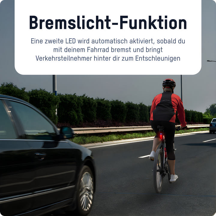 BrightSafe LED Fahrrad-Rücklicht: Maximale Sichtbarkeit & Sicherheit für Radfahrer im Straßenverkehr; einfach montierbar.