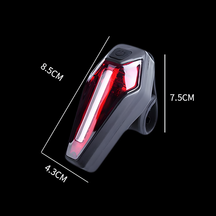 Modernes LED Fahrrad Rücklicht mit Bremslichtfunktion, USB-C und wetterfestem Design für optimale Sicherheit.