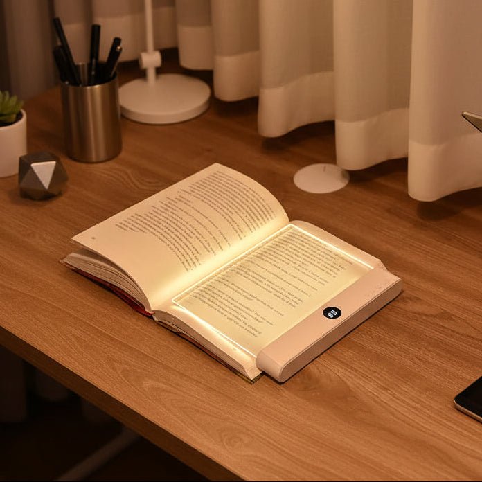 LED-Flächen-Leseleuchte: augenschonendes, flimmerfreies Buchlicht, dimmbar für entspanntes Lesen im Schlafzimmer oder unterwegs.