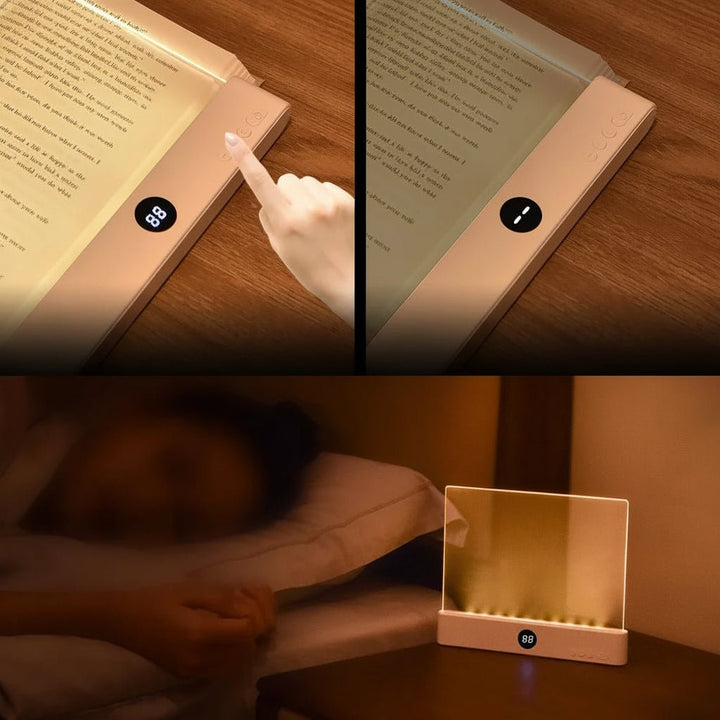 Flimmerfreie LED-Flächen-Leseleuchte mit USB-C, dimmbar für augenschonendes Licht beim abendlichen Lesen von Büchern.
