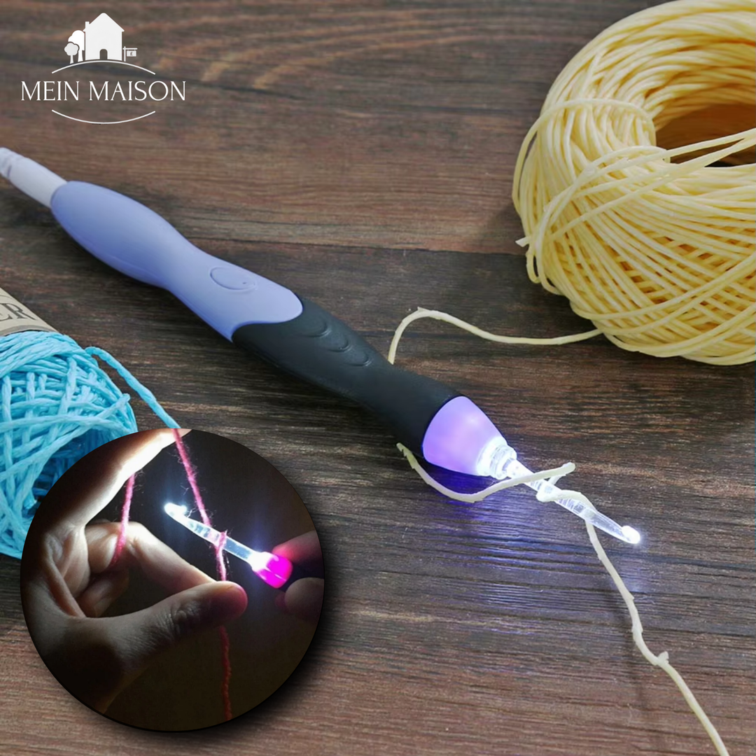 LED-Häkelnadel-Set mit ergonomischem Griff für komfortables Häkeln ohne Augenbelastung, ideal für Handarbeit & Basteln.