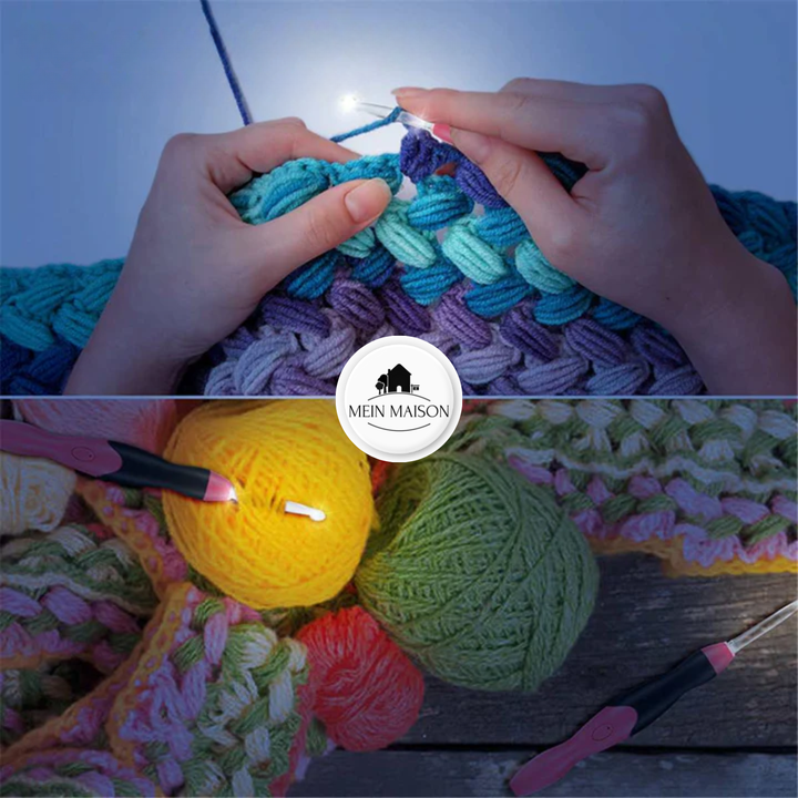 Ergonomisches LED-Häkelnadel-Set, ideale Geschenkidee für Stricken und Basteln, fördert Kreativität und Komfort.