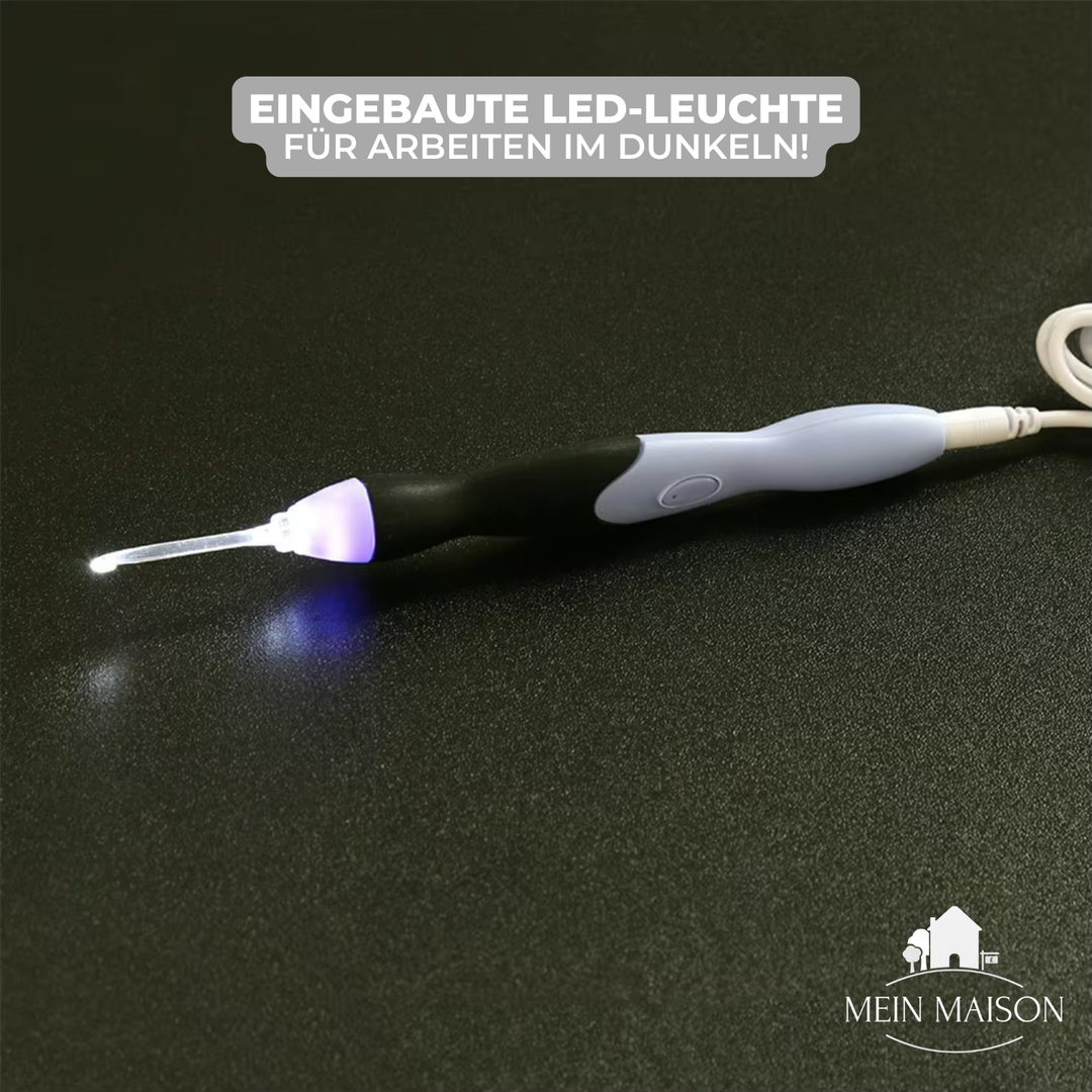 Häkelset mit integriertem Licht: Die LED-Häkelnadeln ermöglichen Basteln im Dunkeln, ideal für alle Projekte.