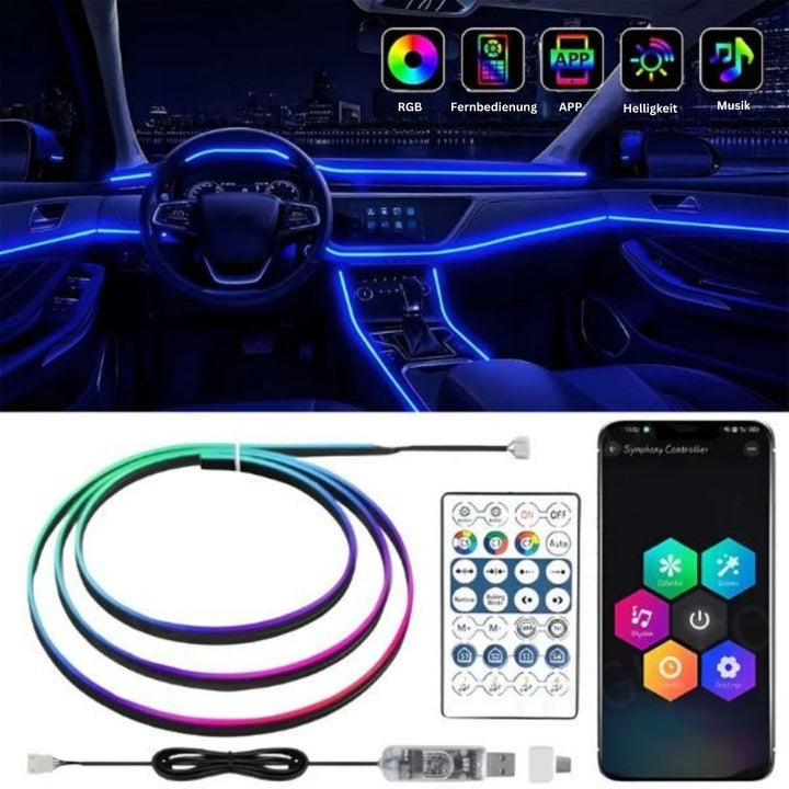 Stimmungsvolle LED Armaturenbrett-Beleuchtung im Auto, flexibles Licht für ein einzigartiges Fahrerlebnis.