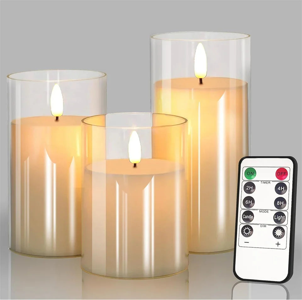 Realistisches Flackerlicht der LED Kerzen im Glas schafft warmes Ambiente. Perfekt für Wohnzimmer Dekoration.