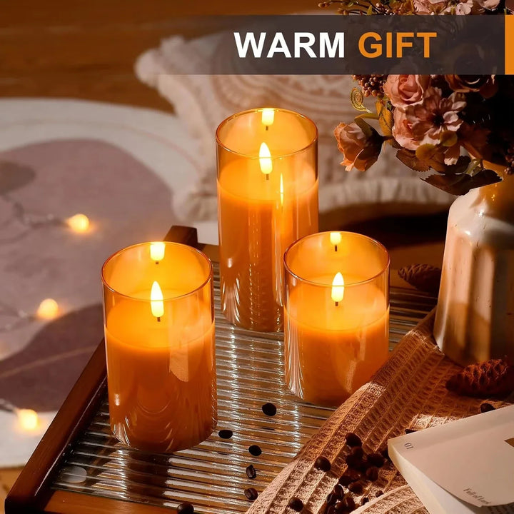 Dekoratives LED Kerzen Set mit Glas und Fernbedienung, ideal für entspanntes Ambiente und sicheres Kerzenlicht.