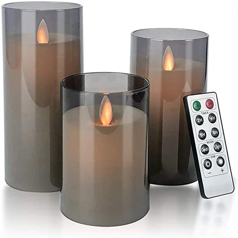 Hochwertiges LED Kerzen Set mit Glas, realistischer Flamme und Fernbedienung für festliche oder tägliche Deko.