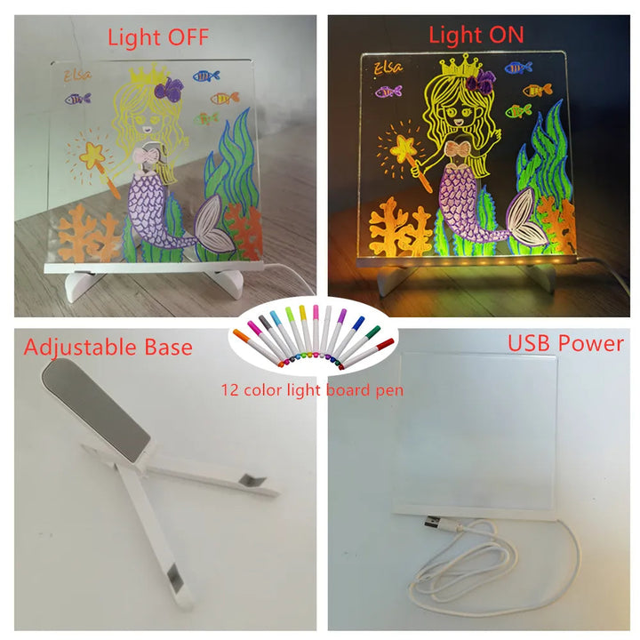 Interaktives Leuchtboard mit LED Licht für spielerische Kreativität, ideal für Botschaften & Zeichnungen.