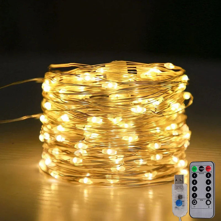 LED Lichterkette warmweiß, dimmbar & wetterfest. Ideal für Weihnachtsdekoration innen & außen.