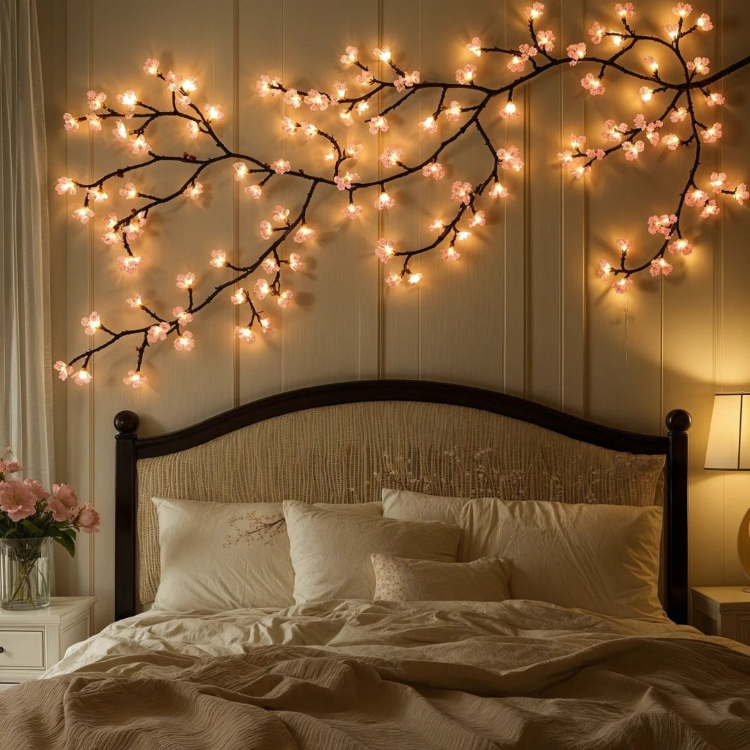 USB-betriebene LED-Lichterkette mit sanftem warmweiß-rosa Glanz, ideal als gemütliche Innenbeleuchtung.