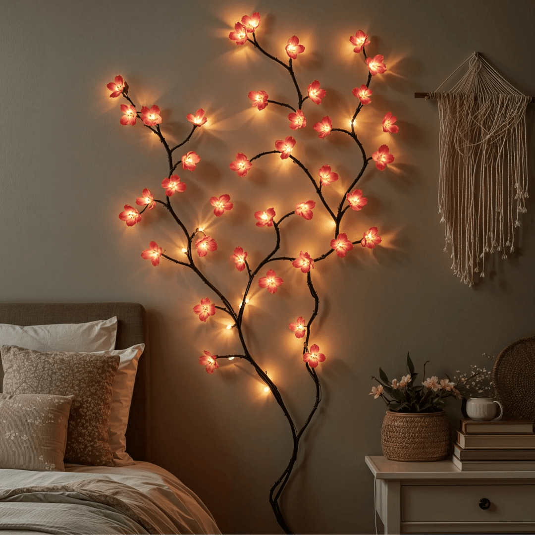 1,6m lange LED-Lichterkette warmweiß-rosa für gemütliche Beleuchtung und stilvolle Schlafzimmer-Deko.
