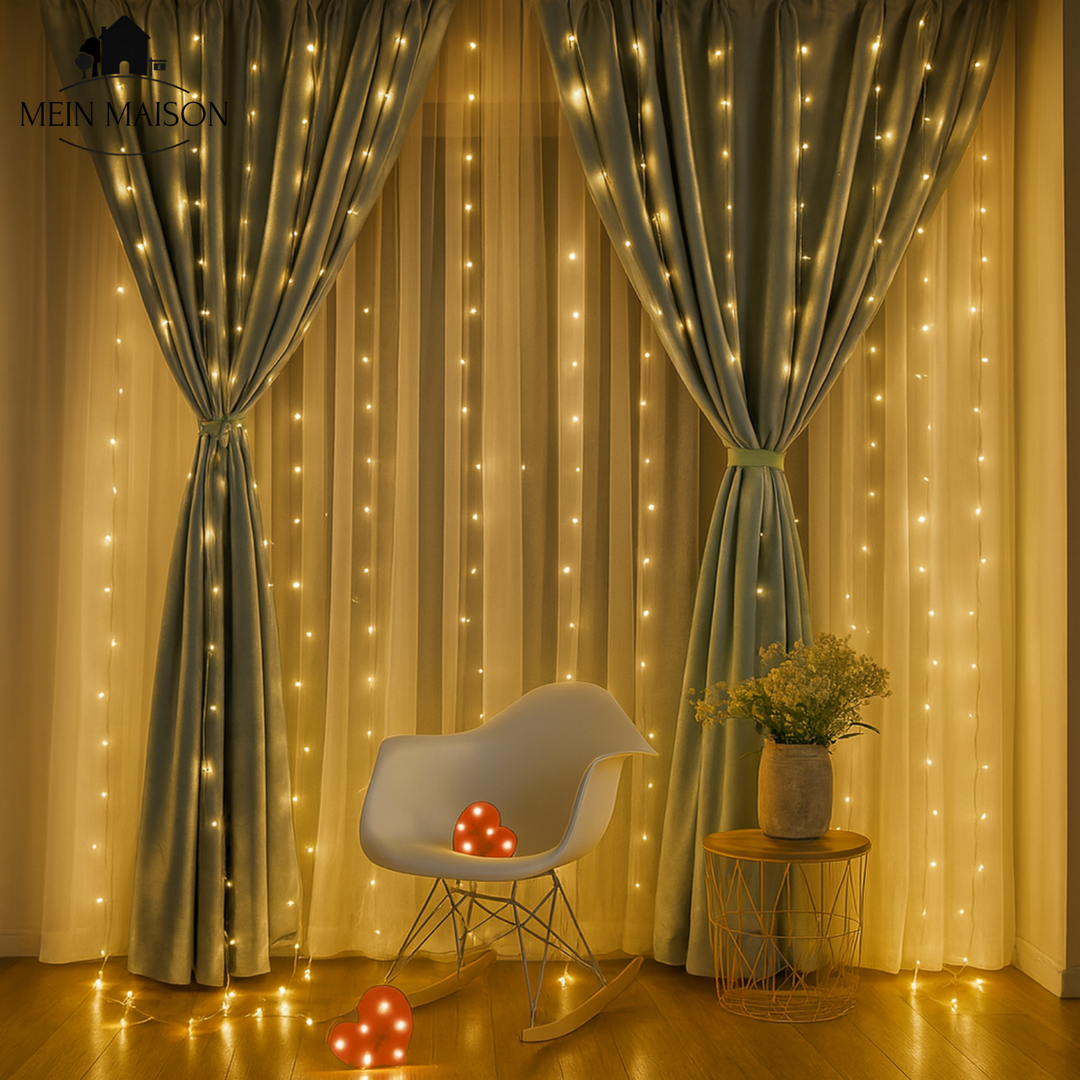 Wetterfester LED Lichtervorhang für Außenbereiche, perfekte Beleuchtung für Garten, Terrasse & Partydeko.