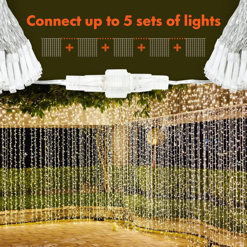 Flexibler LED-Lichtervorhang für Balkon, wasserdicht, mit Solar-Ladefunktion & Fernbedienung.