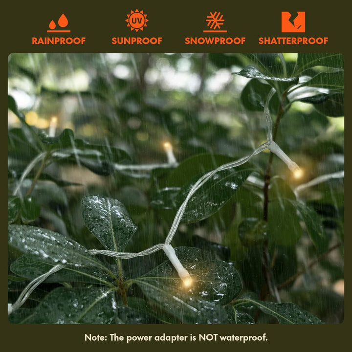 Wasserdichte LED-Lichterkette als Vorhang, perfekt für Gartenpartys & laue Sommernächte.