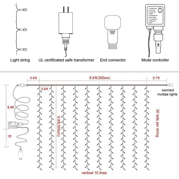 LED-Lichterkette als Vorhang, solarbetrieben, schafft zauberhafte Stimmung in Ihrem Garten.