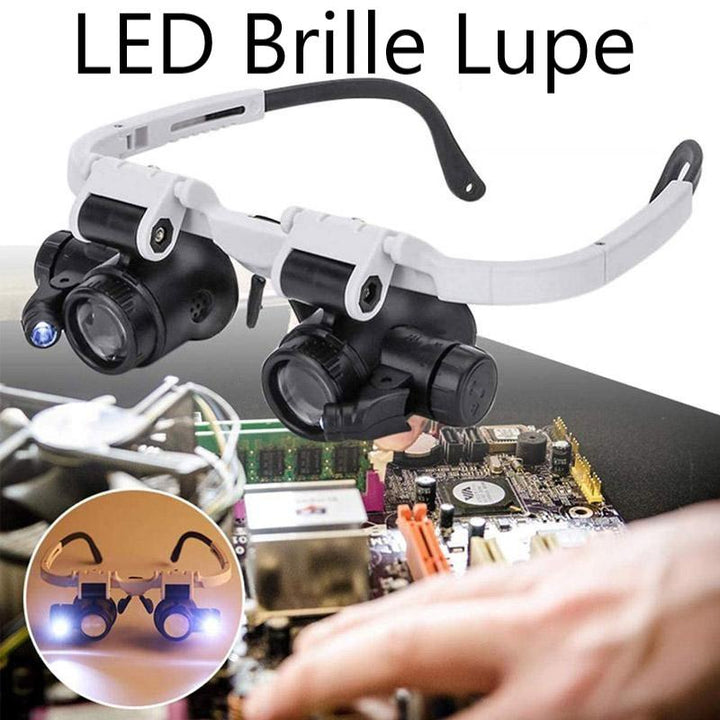 LED Lupe Brille für präzise Detailarbeiten mit Vergrößerung. Ideal für Handwerk & Hobby.