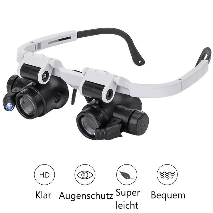 Präzisions-Lupe Brille mit integrierten LEDs für feine Hobbies und filigrane Aufgaben.