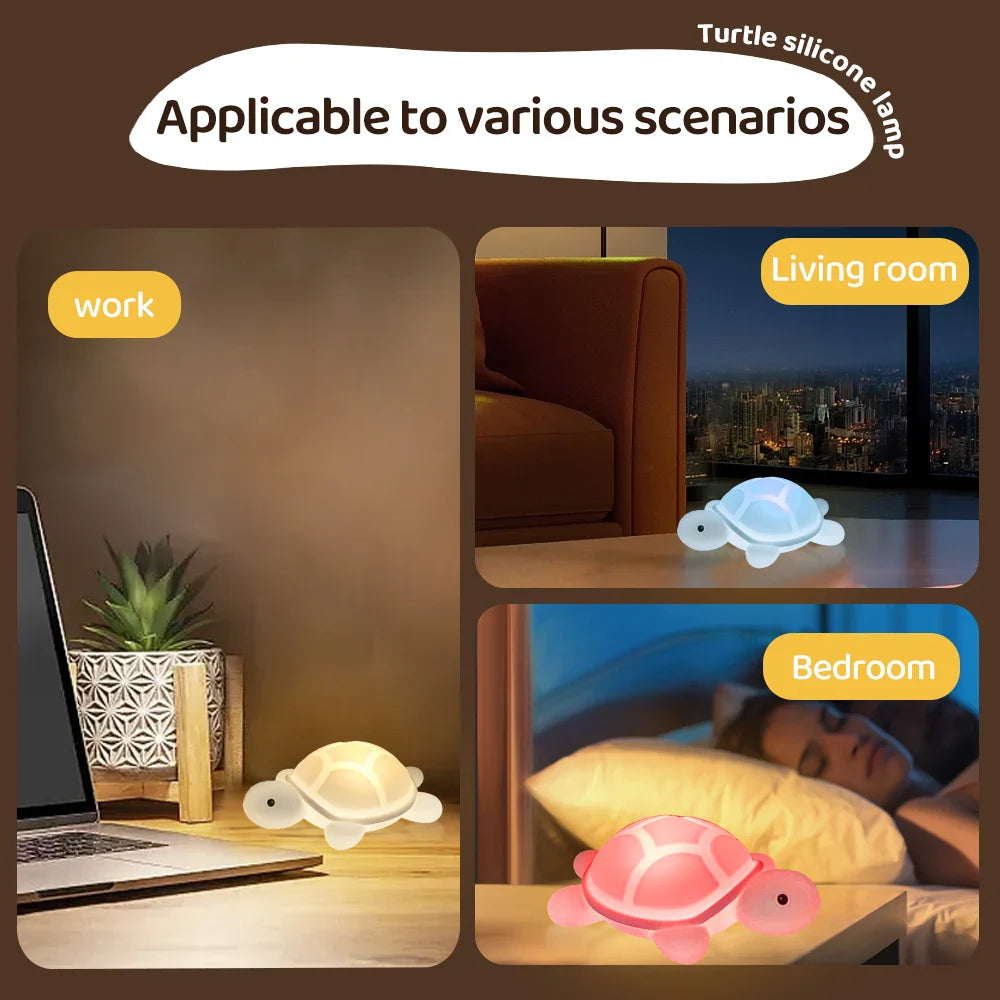 Niedliches Silikon Nachtlicht Schildkröte mit sanftem LED Farbwechsel, per USB-C aufladbar, für Babys & Kinder.
