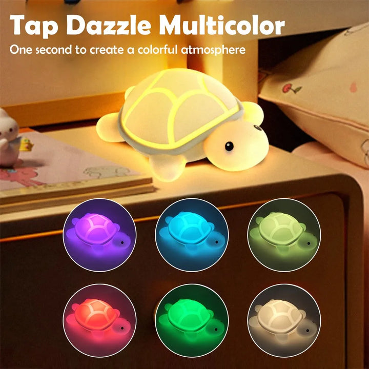 Innovatives LED Nachtlicht Schildkröte mit Farbwechsel-Funktion und USB-C, tolles Geschenk für Kinderzimmer.