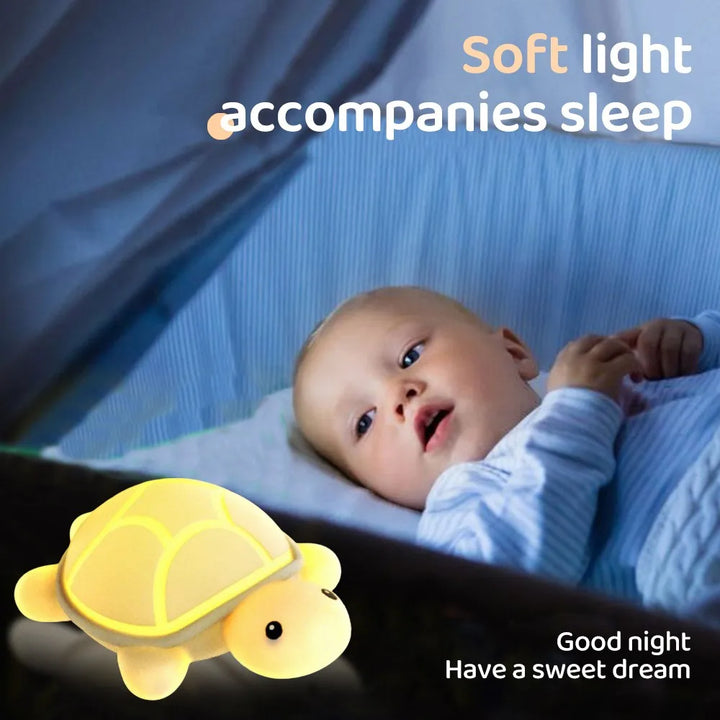 Weiches Silikon-Nachtlicht Schildkröte, LED mit Farbwechsel, sicher und beruhigend für jedes Kinderzimmer.