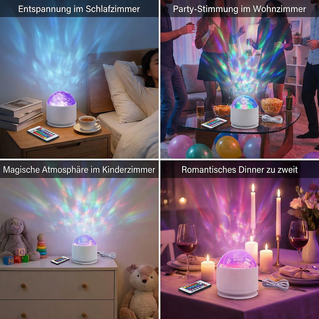 LED Nordlicht-Projektorlampe beleuchtet Schlafzimmer mit Polarlicht. 16 Farben, Fernbedienung für Entspannung und Dekoration.