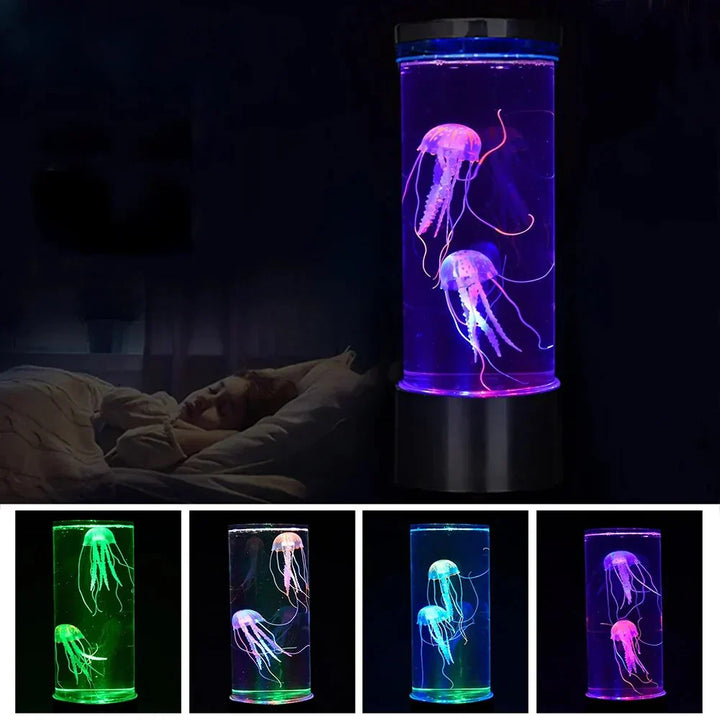 Faszinierende LED Quallenlampe, die wie eine Lavalampe sanft leuchtet. Perfekt als Nachtlicht und Deko.