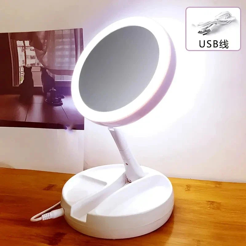 LED Reiseschminkspiegel 10x Vergrößerung, doppelseitig, faltbar. Perfekt für Make-up unterwegs.
