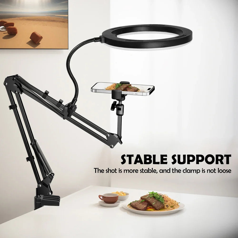 Professionelle LED Videoleuchte mit Handyhalterung für Livestreams & Content Creator. Dimmbar, USB-powered.