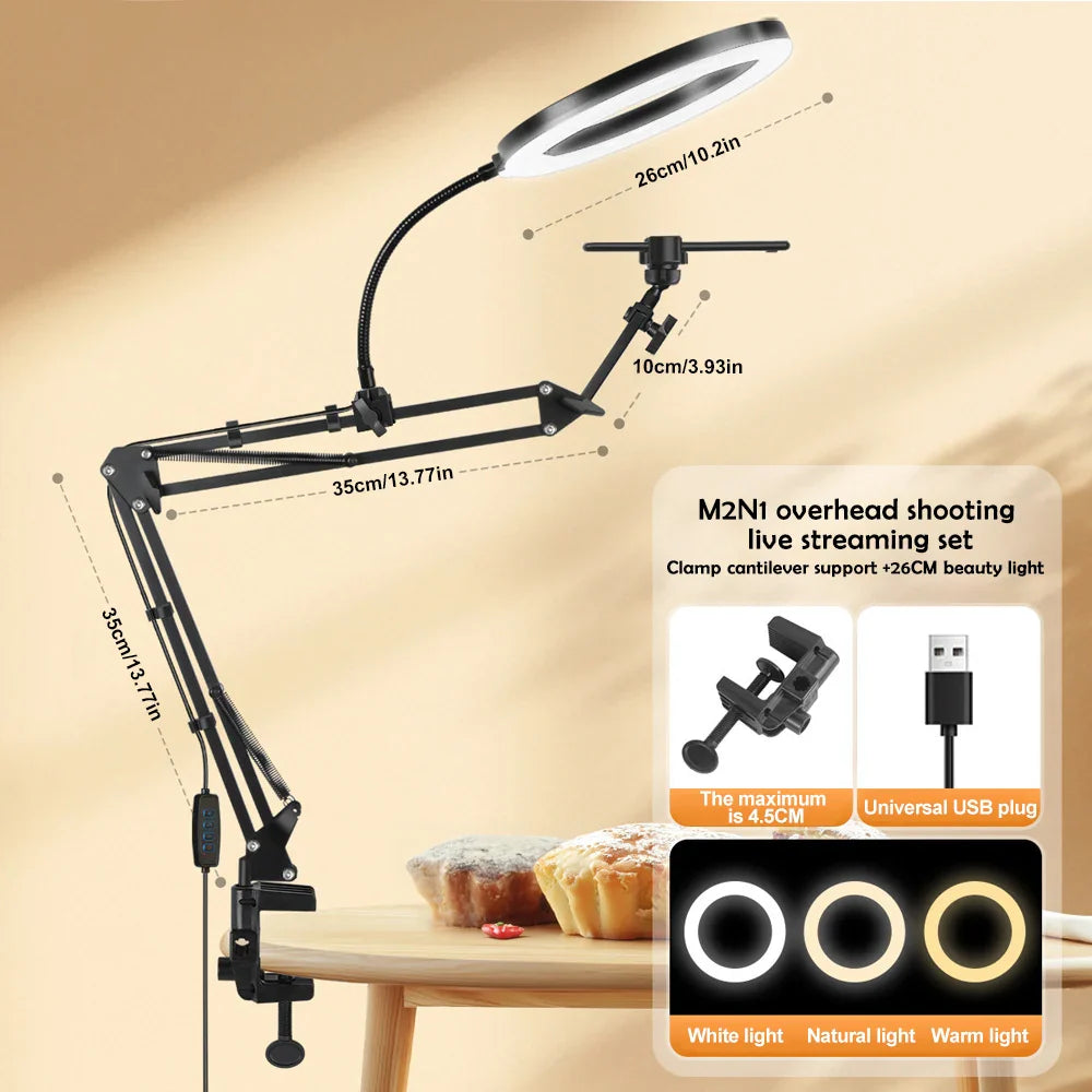 LED Ringlicht mit Flexarm & Handyhalterung. Ideal für Livestreams, Videoaufnahmen und Fotografie.