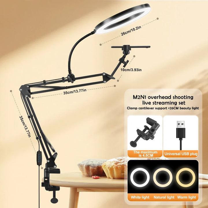 LED Ringlicht mit Flexarm & Handyhalterung. Ideal für Livestreams, Videoaufnahmen und Fotografie.