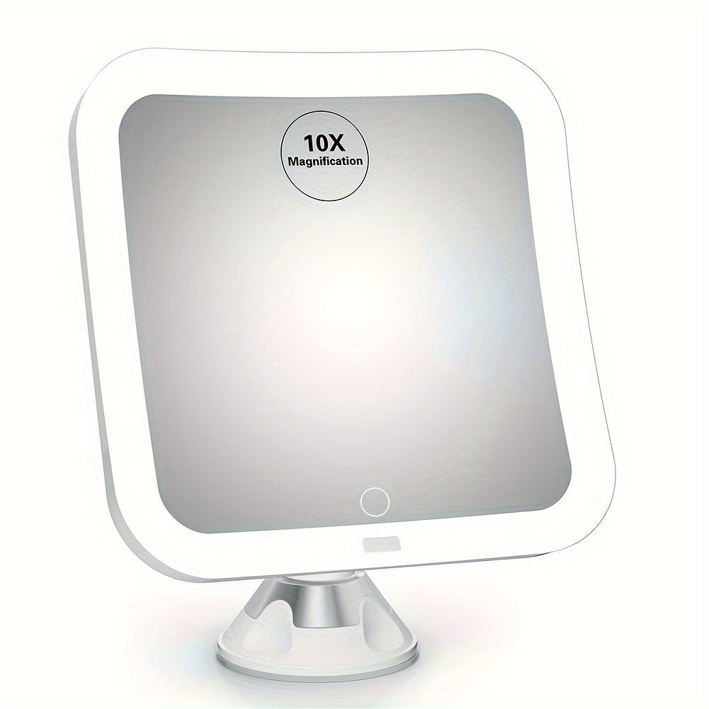Dimmbarer LED Kosmetikspiegel mit 10-facher Vergrößerung. Touch-Bedienung & Saugnapf für detailreiche Beauty-Routinen.