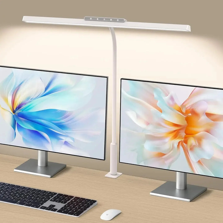 LED Schreibtischlampe mit Klemme für Home Office, extra breit, dimmbar, augenfreundlich. Ideal für Monitor und Arbeitsplatz.