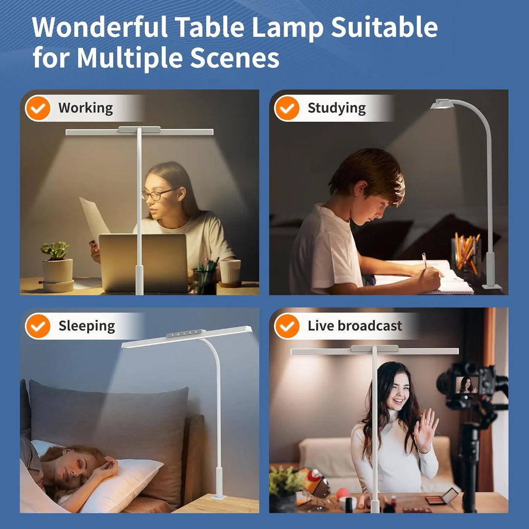 Schwarze LED Monitorlampe mit Klemme, dimmbar, flexibel, ideal für breite Schreibtische und augenfreundliches Arbeiten.