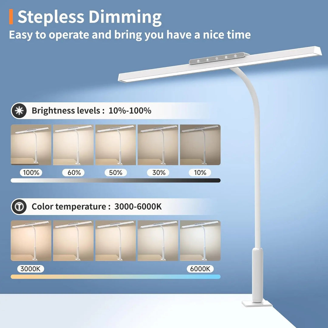 Moderne, dimmbare LED Schreibtischlampe mit Klemme, einstellbare Farbtemperatur, für Home Office und Arbeitsplatz.