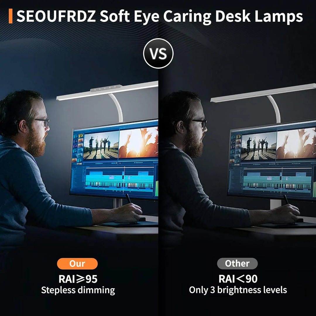 Flexible LED Bürolampe mit Klemme, dimmbar, augenfreundlich, breit abstrahlend, perfekt für lange Arbeitstage im Home Office.